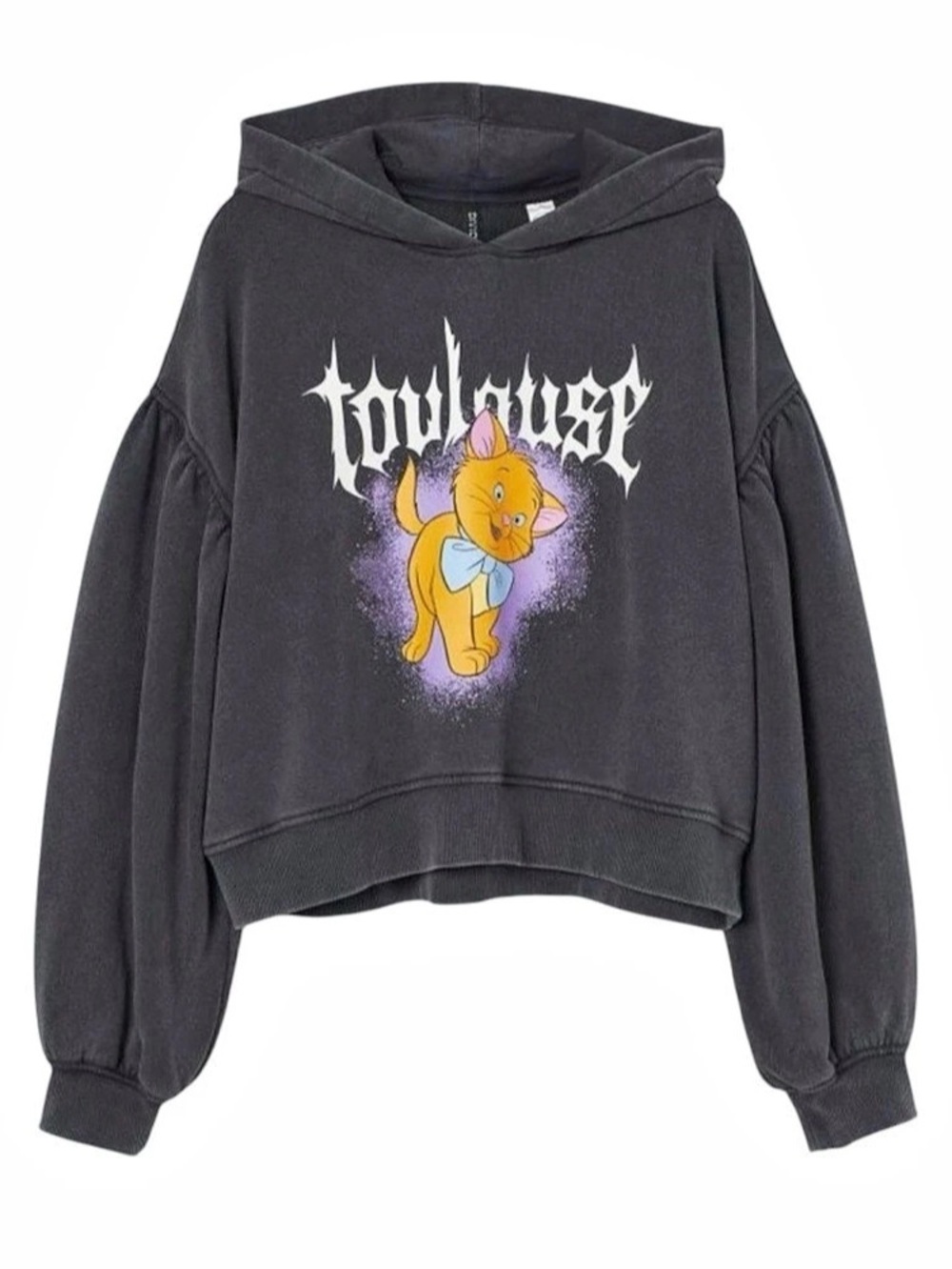 H&M Graphic TouLouse Black Cropped Puff Sleeve Hoodie